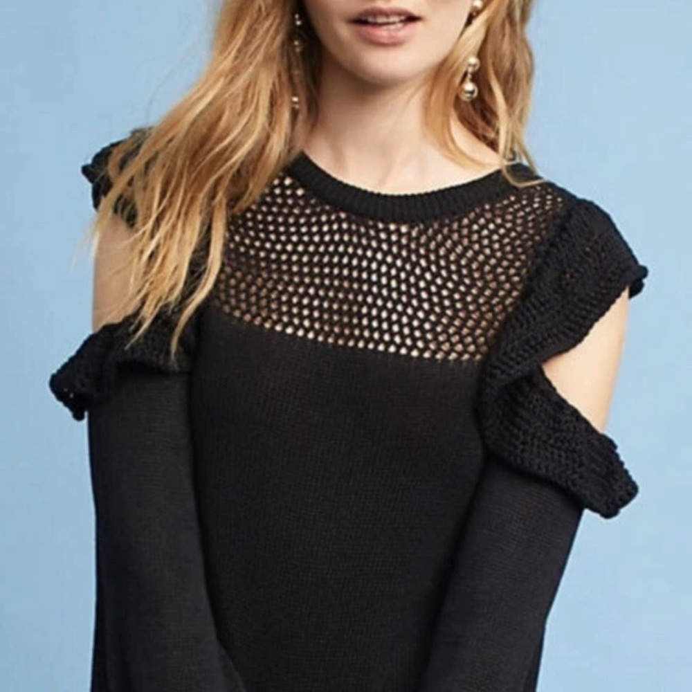 🖤 Maeve (Anthropologie) Black Knit Cold-Shoulder Sweater | Size S
